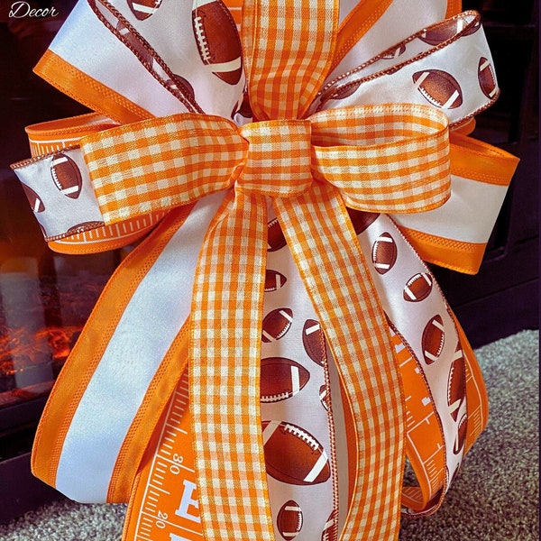 Tennessee Orange and White Accent Bow for Lanterns and Wreaths, Tennessee football, Tennessee basketball, Tennessee football yard line bow