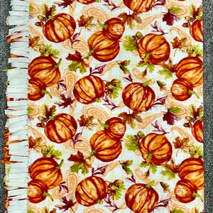 Fall Pumpkins & Leaves Fleece Blanket: Harvest Throw, Orange Green Wine