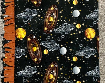 Manta polar de astronauta, manta del espacio exterior, felpa de planetas y estrellas, tela cortada a medida.