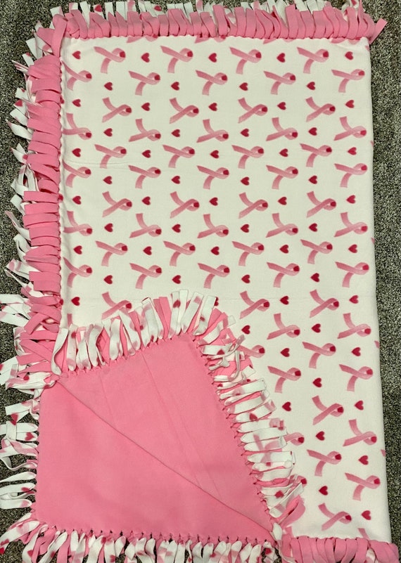 Breast Cancer Awareness Pink Ribbon No Sew Fleece Blanket Pink