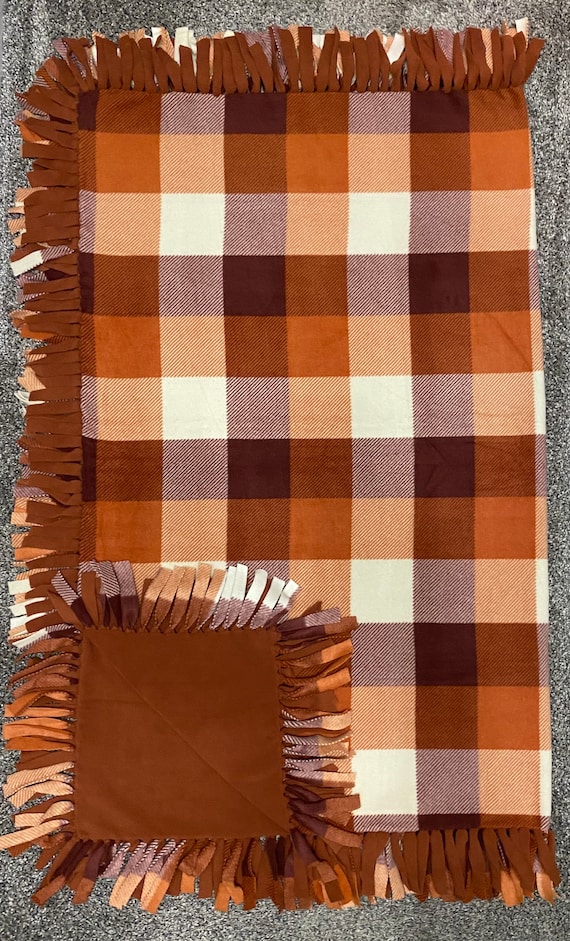 Fall Buffalo Plaid Copper and Ivory No Sew Fleece Blanket Buffalo Plaid Throw Blanket Buffalo Plaid Fall Throw Blanket Fall Bedding Etsy