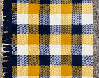 Handcrafted Buffalo plaid blanket, navy and gold plush fleece, luxury fleece throw, soft and cozy plush fleece, warm luxury plush fleece