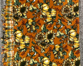 Sunflower and Pumpkins Fall No Sew Fleece blanket, fall sunflower blanket, pumpkin fall throw blanket, fall theme home decor, pumpkin throw