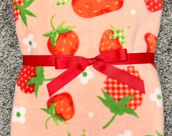 Spring Strawberries soft and cozy Blanket, warm plush fleece, strawberry shortcake blanket, unique strawberry print, signature design