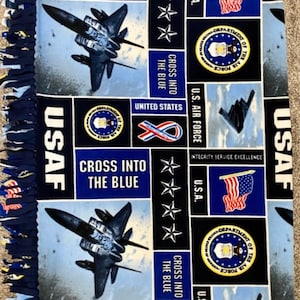 Air Force No Sew fleece blanket, United States Air Force, military service blanket, Air Force throw blanket, USAF bedding, Air Force bedding