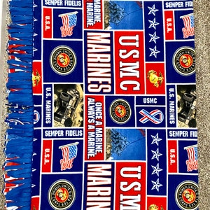 Handmade US Marine Corps Fleece Blanket: No Sew Throw (68x57 Adult Size)