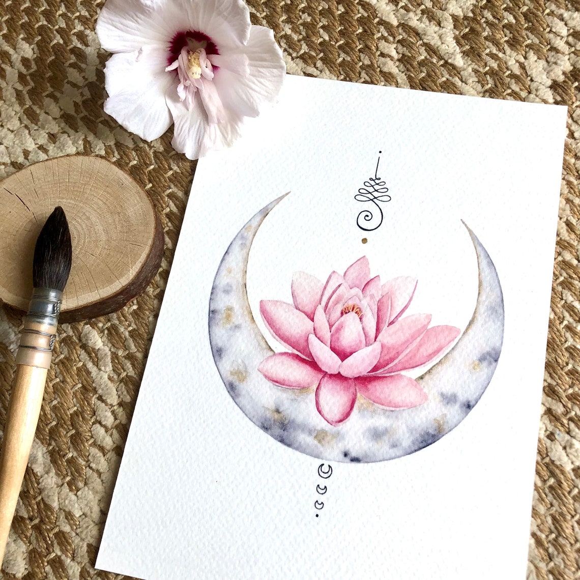 Lotus Flower and Moon Poster Art Print of My Original Etsy