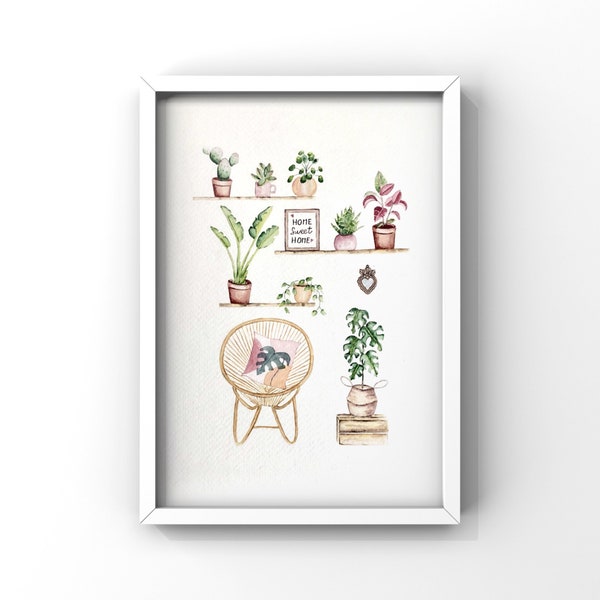 Reproduction de aquarelle « home sweet home » disponible en trois formats