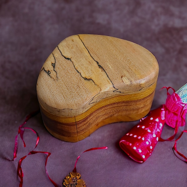 Handmade Wood Heart-shaped Trinket Jewelry Keepsake Storage  Ring Box