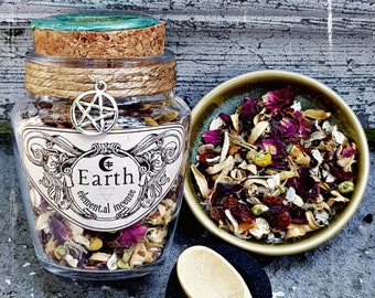 Elemental Herbal Incense, EARTH,  survival, purpose, sacredness, stability, support, nurturing, personal power, heketa, loose herbs