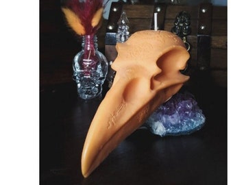 Raven Skull candle - unscented - Orange, Gothic decor, Heketa,