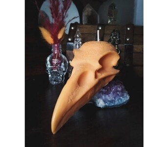 Raven Skull candle unscented Orange, Gothic decor, Heketa, image 1