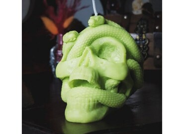 Human Skull  & Snakes candle - unscented - Lime , Ritual candle, Gothic decor, Heketa, Pastel goth, luxury gothic decor