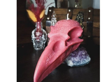 Raven Skull candle - unscented - Red , Gothic decor, Heketa,