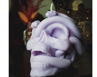 Human Skull  & Snakes candle - unscented - Lila , Ritual candle, Gothic decor, Heketa, Pastel goth, luxury gothic decor