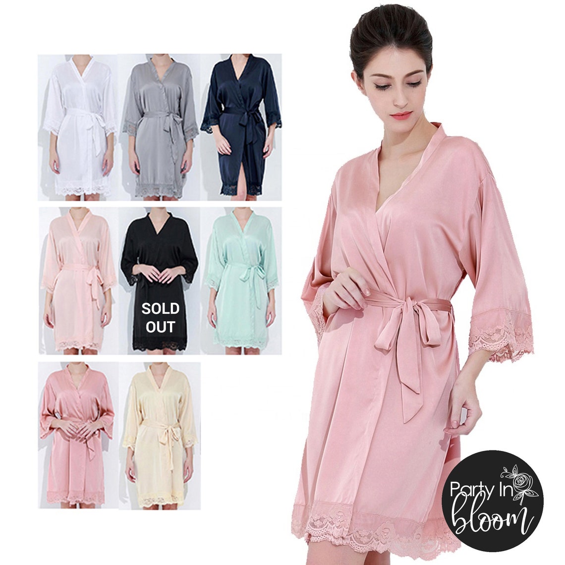 Set of 3 Bulk Satin Robes With Lace Trim Bridesmaids Robes Etsy
