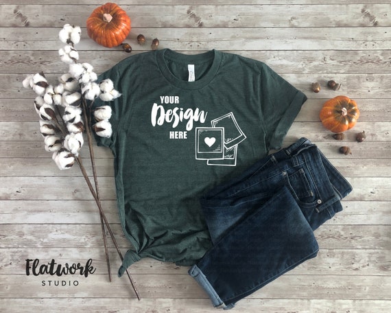 Heather Forest Bella Canvas 3001cvc Mockup Fall Tshirt Etsy