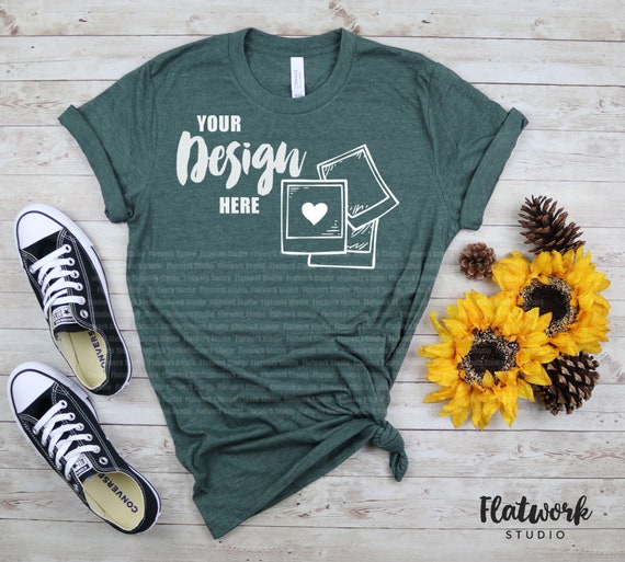 Heather Forest Bella Canvas 3001cvc Mockup Fall Tshirt Etsy