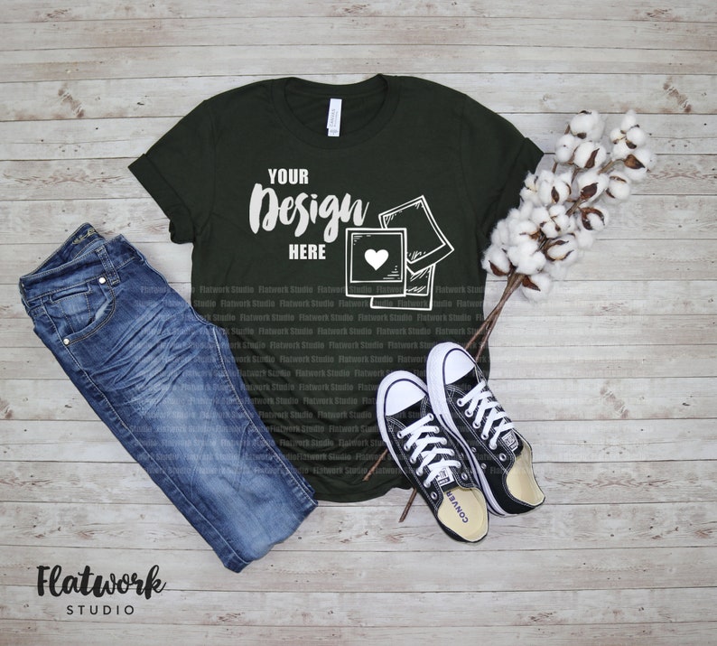 Download Dark Olive Bella Canvas 3001 Fall Mockup Mockup with ...