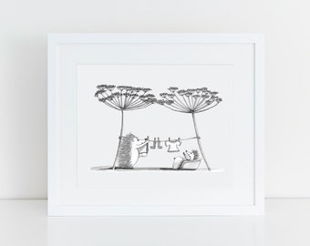 Art Print of Hedgehog helping with the washing, Nursery wall art, sizes available A4, A5, A6