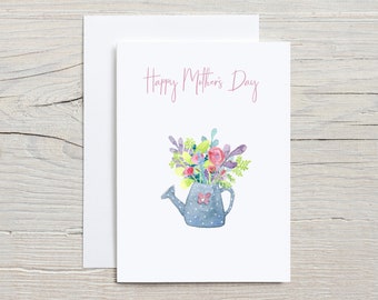 Mother's Day Card of Garden bouquet of flowers in a watering can