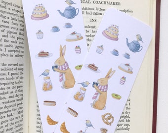 Bookmark Set of 2, Bunny Rabbit with Cakes and Treats