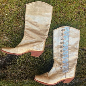 Vintage 80s Metallic Gold Cowgirl Cowboy Western Boots Made in Italy Size 5.5