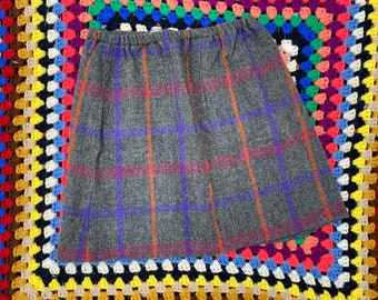 Vintage 60s Plaid Skirt: Union Made, Elastic Waist (Size Small/Medium)