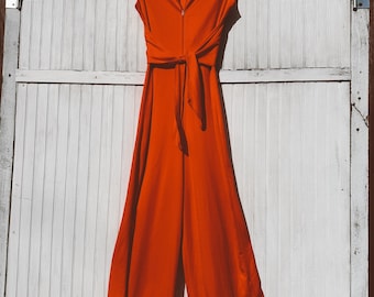 Vintage Lanz of Salzburg Red Cape Jumpsuit with Tie - Size Small