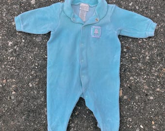 Ropa vintage Carter's para bebé, años 80 y 90, mono azul con botones para recién nacidos de 0 a 3 meses