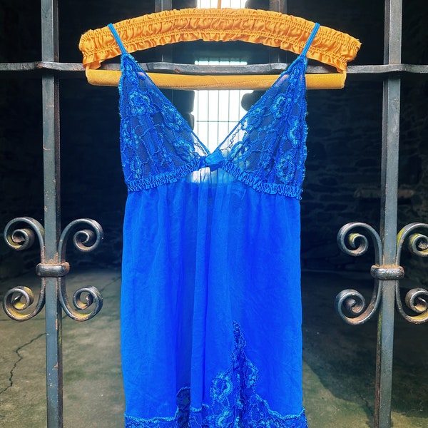 90s Fredericks of Hollywood Blue Lace Babydoll Camisole Lingerie Size Mediun