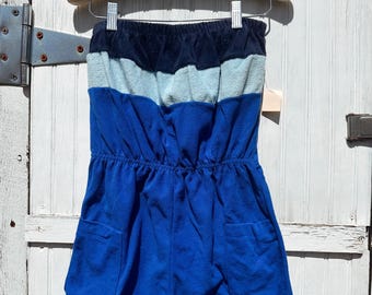 Vintage 90s Deadstock New With Tags Terry Cloth Color Block Blue Romper Size Medium