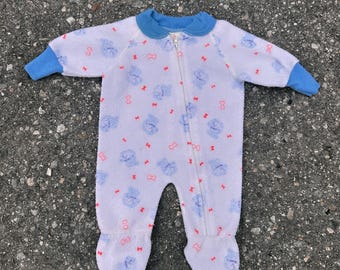 Mono de bebé vintage de polar con estampado de perro y hueso de ENT de los años 90, de 0 a 6 meses