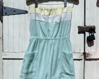 Vintage 90s Deadstock New With Tags Terry Cloth Color Block Pastel Romper Size Medium