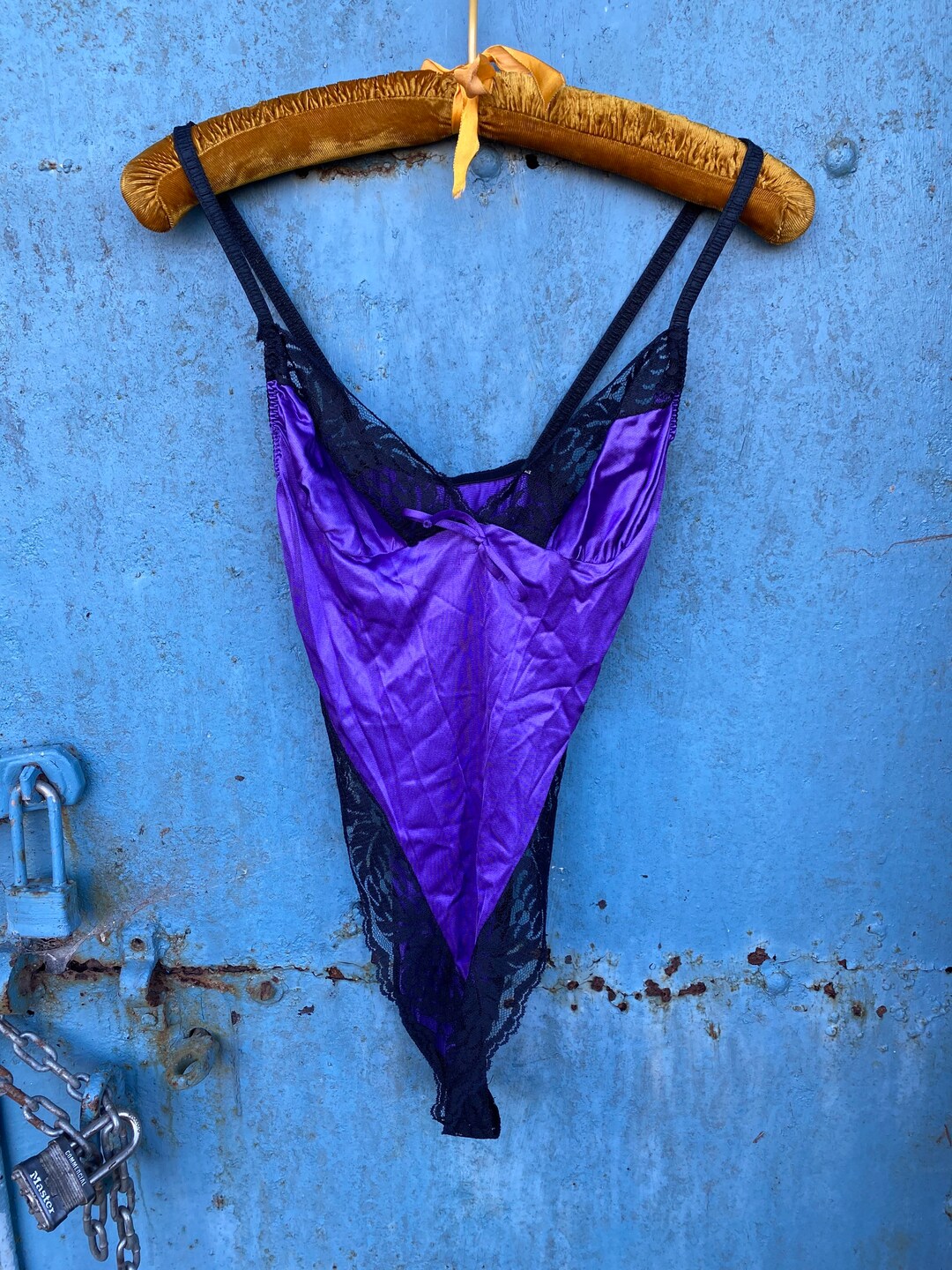 Vintage 80s Undercover Wear Lingerie Loungewear Purple Black Lace Silky