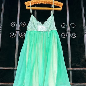 Vintage 40s 50s Lime Green Hand Dyed Babydoll Dress Size Small Medium