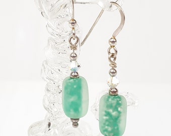 Glass Earrings "Green frosted drop"