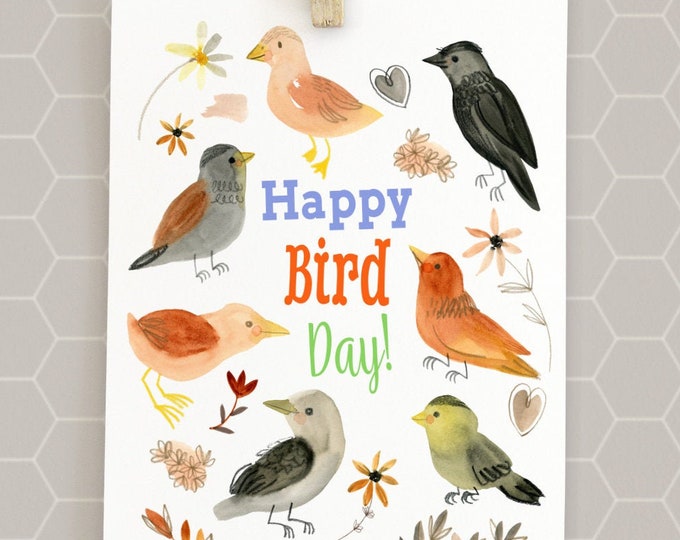 Printable Happy Birthday Bird Coloring Card Birthday Card Flowers ...