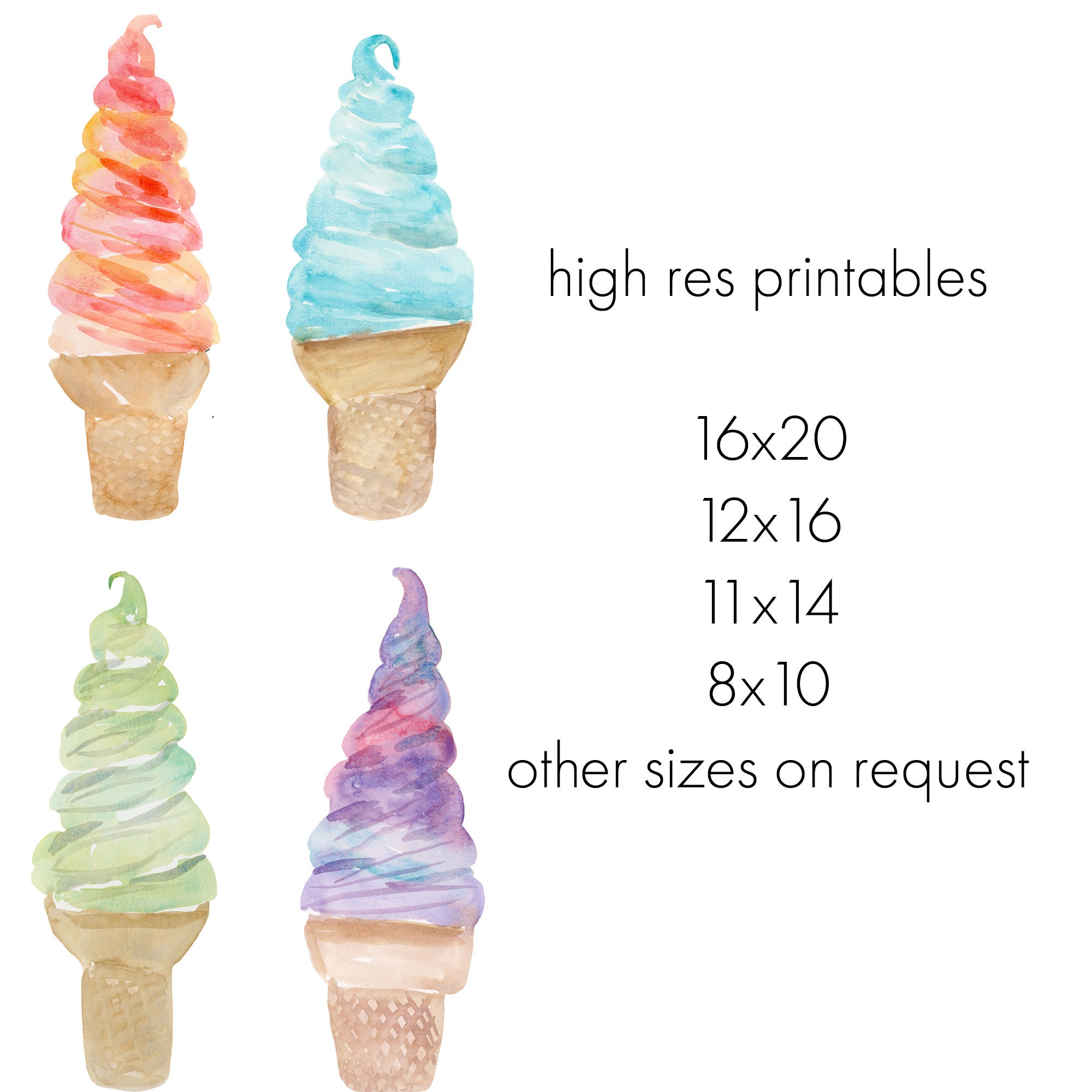 Printable Art Watercolor Ice Cream Affordable Art Print - Etsy