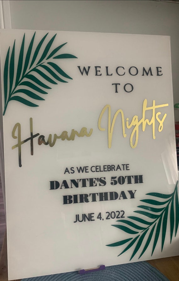 Tropical Acrylic Welcome Sign Wedding Signage Palm Leaves Custom