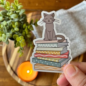Cat Bookstack Magnet | Waterproof Refrigerator, Car Decor