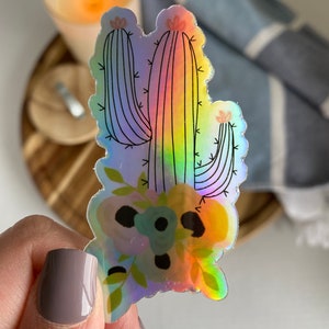 Holographic cactus sticker | Bookish Sticker Gift for Book Lover|Gifts for Librarians|Book Sticker|Gifts for Book Lovers|Hydroflask Stickers