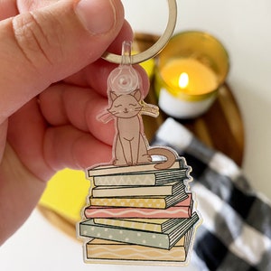 Cat Book Keychain | Bookish Keychain | Bookish Gifts | Acrylic Keychain | Book Keychain | Keychain for women | Bookish Gifts | Keychains