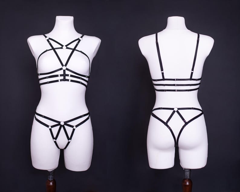 BDSM Harness Lingerie. Chest Bondage. Butt Crotchless Panties. Cupless