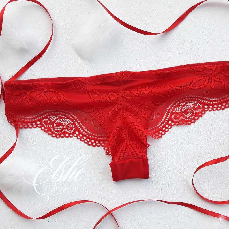 Red Lace Brazilian Panties / Sexy Red Lace Panties / Cheeky Etsy