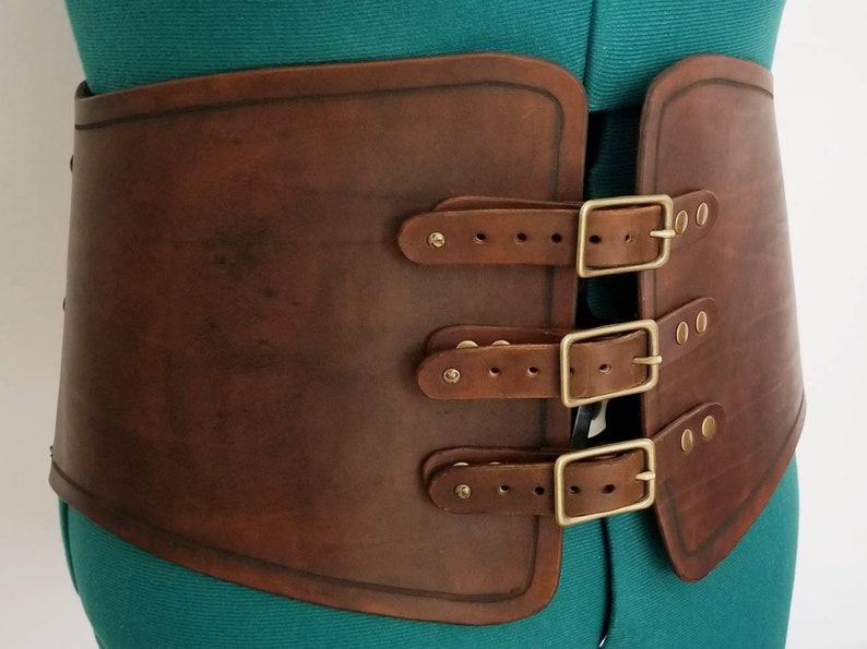 Leather underbust belt corset with buckles brown medieval | Etsy