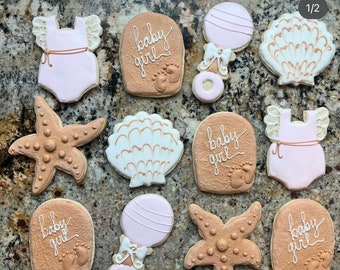 Biscoitos personalizados - Chá de bebê com tema de praia