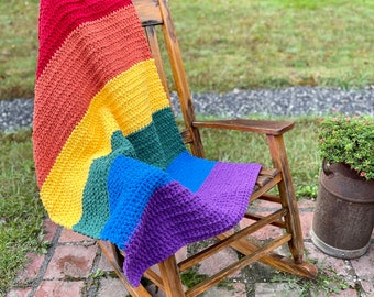 Bulky Blanket, bulky throw blanket, throw blanket, crocheted blanket, crocheted throw blanket, rainbow blanket, rainbow throw blanket