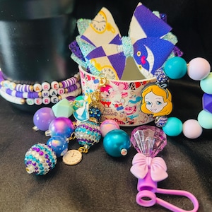 Alice in Wonderland Straw Topper Set: Bow & Charm - Stanley Cup Accessory