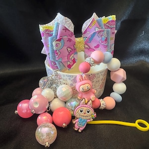 Labubu Monster Straw Topper Set: Boot, Bow & Charm - Fun Gift